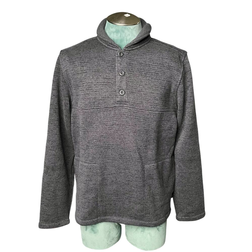 Prana Men's Tri Thermal Threads Henley knit Pullover Sweatshirt in Gray Size M